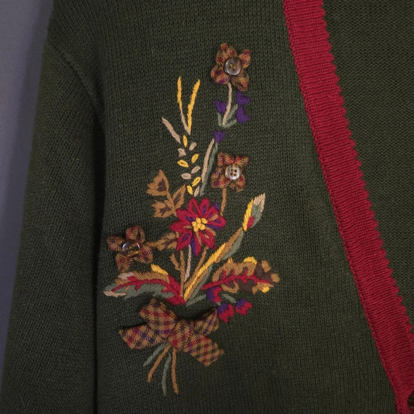 Vintage Napa Valley Cardigan Size Large Fall Houndstooth Floral Embroidered - Picture 3 of 8